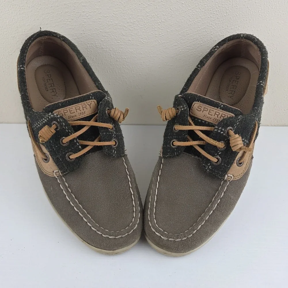 Sperry Songfish Green Suede Leather/Fabric Upper 3 Eye Boat Shoes Wmns Size 8.5M